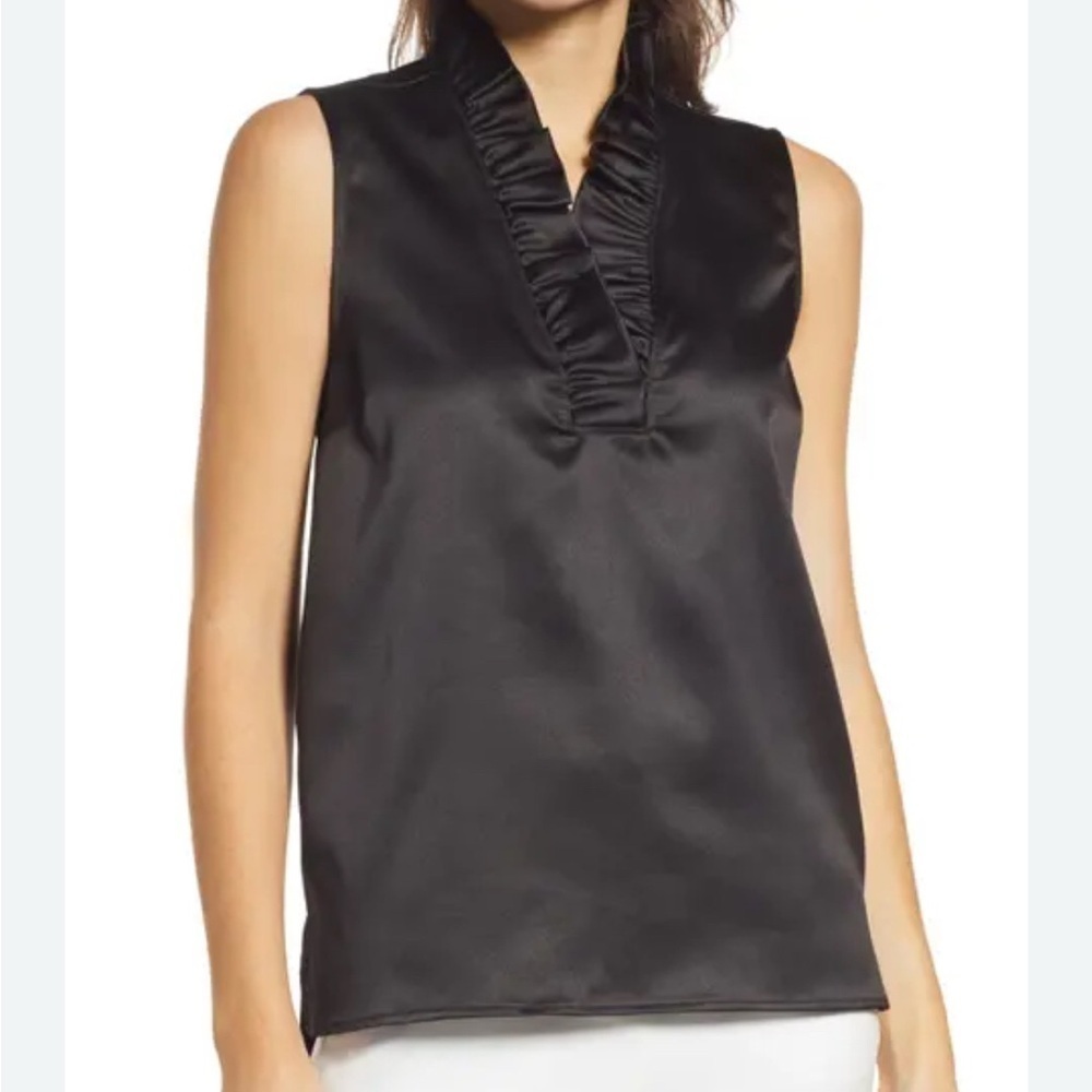 Sleek Black Satin Sleeveless Blouse